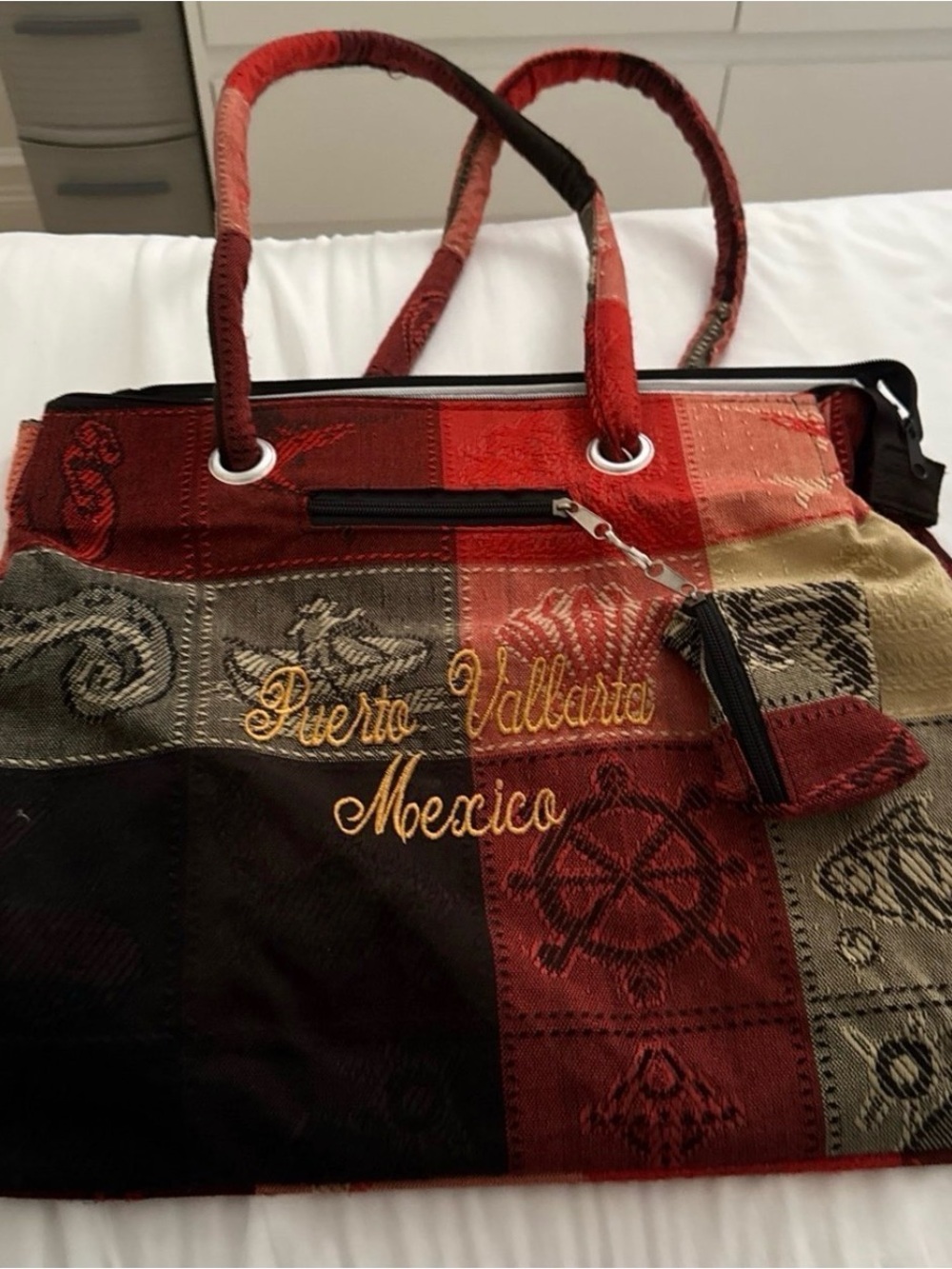 Puerto Vallarta Mexico Red Patchwork Tote Bag